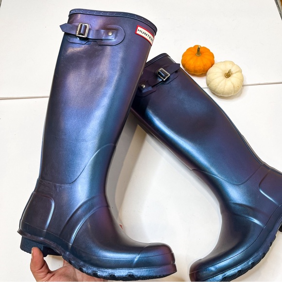 Hunter Shoes - Hunter Navy Blue Metallic Shiny Tall Waterproof Rain Boots